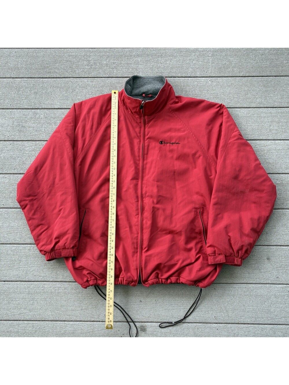 Vintage 90s Men’s 2XL Champion Fleece Lined Nylon Warm Up Jacket Red Y2K Warmup